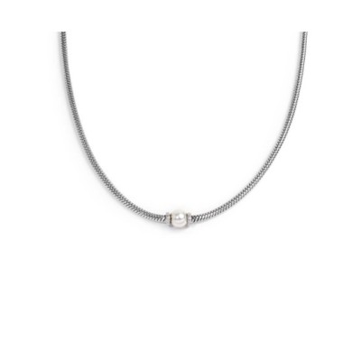 Collana catena snake con sfera centrale Perla Bianca rivestita 13CO0153-W [22afbc49]