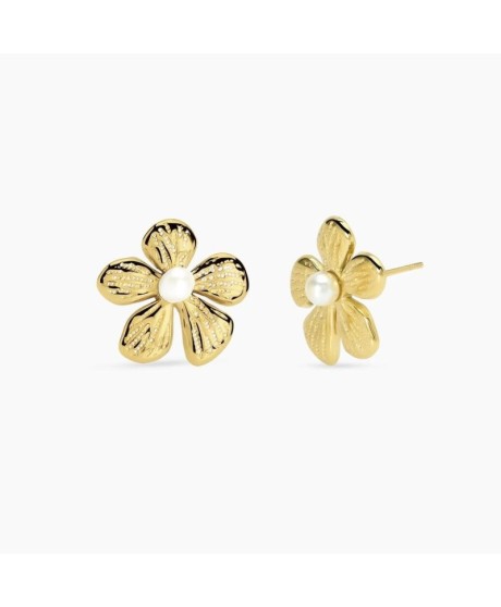Orecchini fiore dorati con perla conchiglia [f4f96448]
