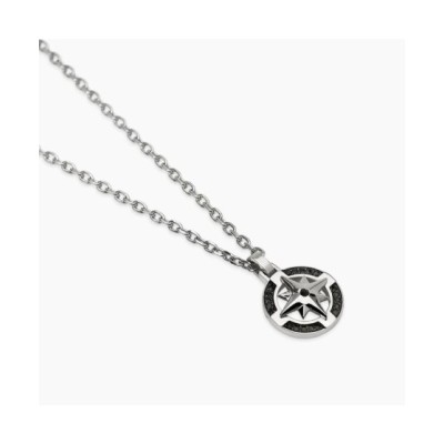 Collana Uomo con ciondolo rosa dei venti in acciaio e nero [3ffd8ce1]