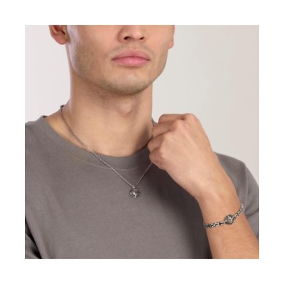Collana Uomo con ciondolo rosa dei venti in acciaio e nero [88e04de5]