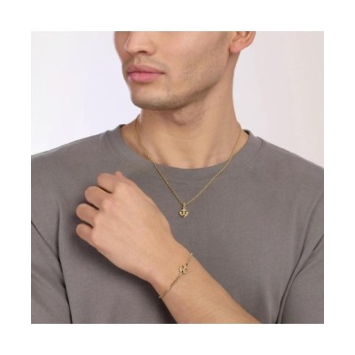 Collana Uomo in acciaio dorato con ciondolo ancora [071ee537]