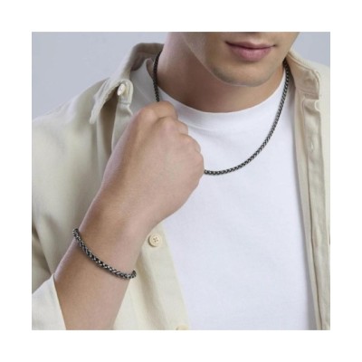 Collana Uomo con catena spiga in acciaio e gunmetal [377b6f5b]