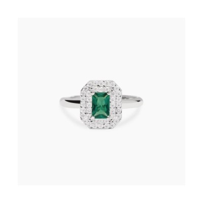 Anello VITTORIA in argento con smeraldo sintetico taglio baguette e zirconi [36292a95]