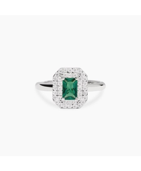 Anello VITTORIA in argento con smeraldo sintetico taglio baguette e zirconi [36292a95]