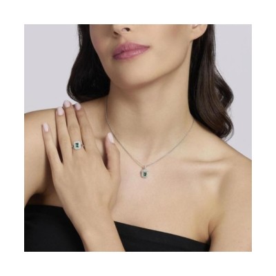 Anello VITTORIA in argento con smeraldo sintetico taglio baguette e zirconi [5d42ef82]