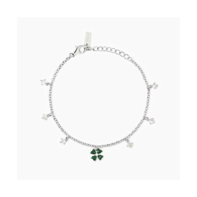 Bracciale in argento con quadrifoglio e smeraldi sintetici [cbf1788d]