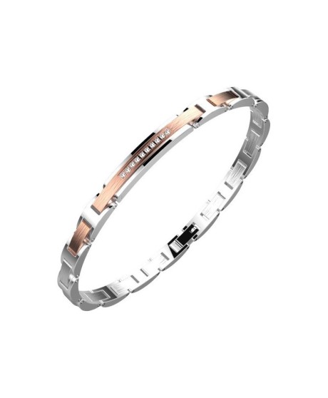 Bracciale Uomo in Acciaio con pvd Rosè e Zirconi Bianchi EHB359 [80c0aa14]