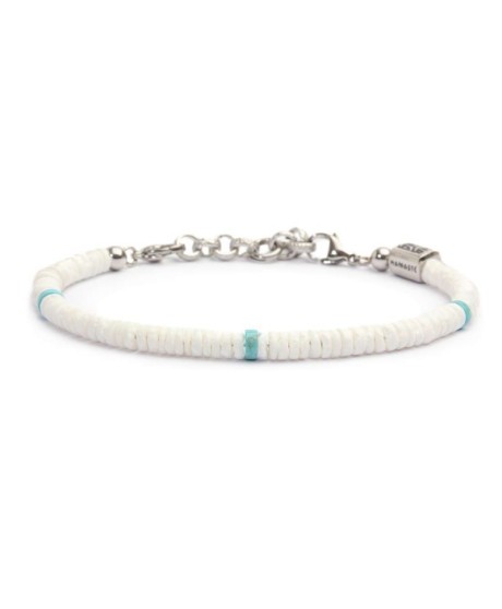 Bracciale con dischetti conchiglie bianche e turchesi 13BR131-W [c1dbcd12]