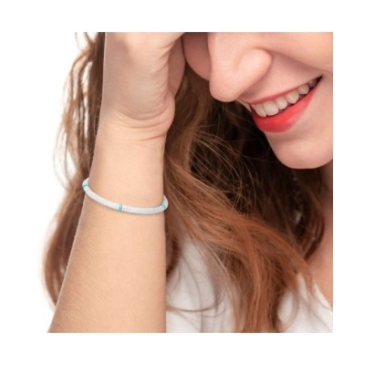 Bracciale con dischetti conchiglie bianche e turchesi 13BR131-W [afe04f1b]