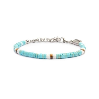Bracciale con dischetti turchesi occhio di tigre e conchiglie bianche 13BR132-T [df86b3cb]