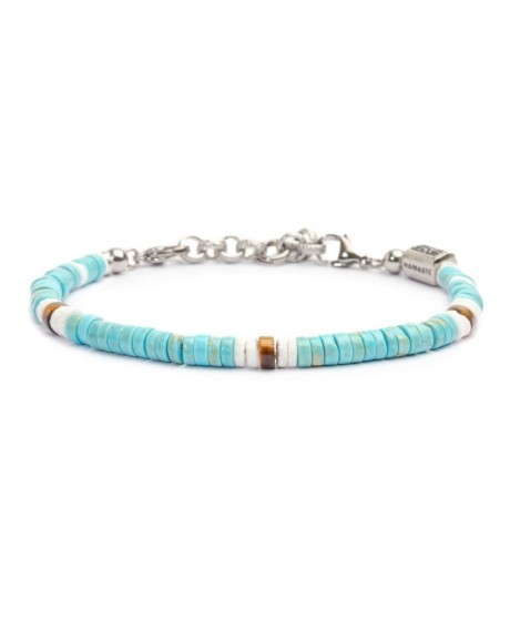 Bracciale con dischetti turchesi occhio di tigre e conchiglie bianche 13BR132-T [df86b3cb]