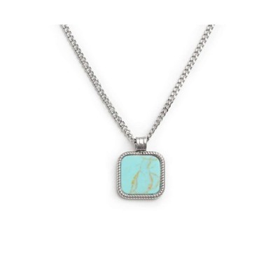 Collana catena grumetta con pendente turchese quadrato 13CN043-T [2715236d]