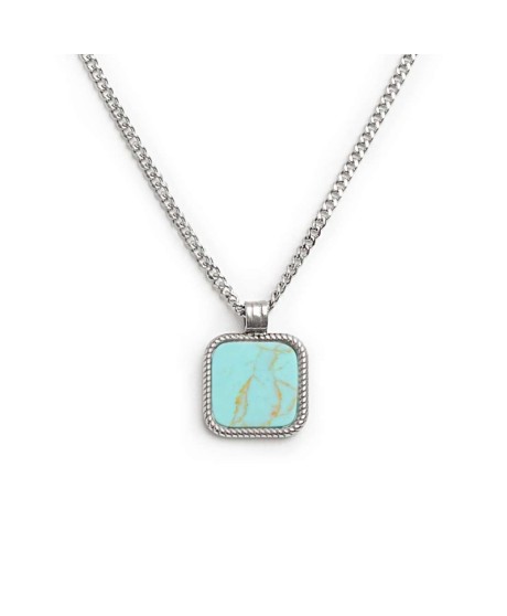 Collana catena grumetta con pendente turchese quadrato 13CN043-T [2715236d]