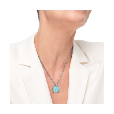 Collana catena grumetta con pendente turchese quadrato 13CN043-T [4c7ee67a]