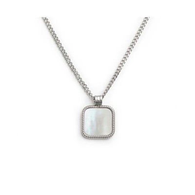 Collana catena grumetta con piastrina quadrata pendente 13CN043-W [aee04a6f]