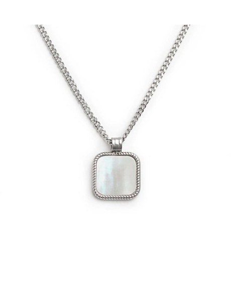 Collana catena grumetta con piastrina quadrata pendente 13CN043-W [aee04a6f]