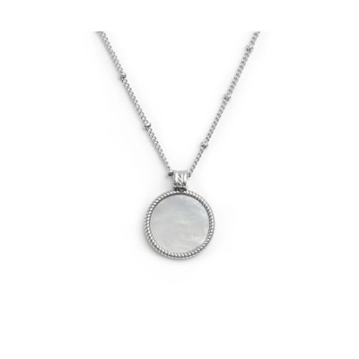 Collana catena grumetta con piastrina tonda pendente 13CN044-W [bacba994]