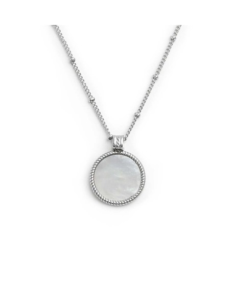 Collana catena grumetta con piastrina tonda pendente 13CN044-W [bacba994]