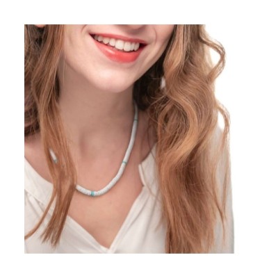 Collana con dischetti conchiglie bianche e turchesi 13CN045-W [599726d4]
