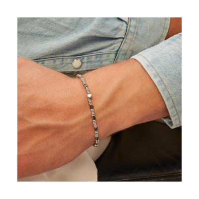 BRACCIALE UOMO IN ACCIAIO E RADICE DI SMERALDO TJ3647 [a37591b7]