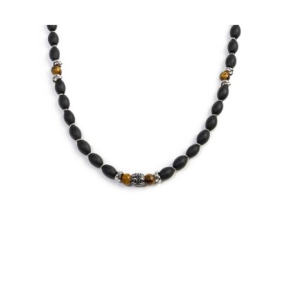 Collana Unisex con onice nera ovale e sfere occhio di tigre - 13CO0152 [b1c99ddc]