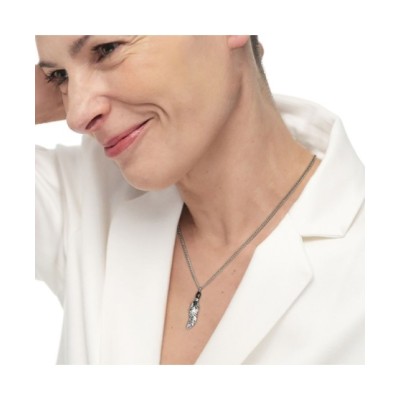 Collana Unisex piuma pendente con occhio di tigre ovale - 13CO0154-M [1e4a23ab]