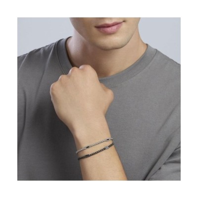 Bracciale con catena veneta e inserti neri Race 534084 [8b0f4376]