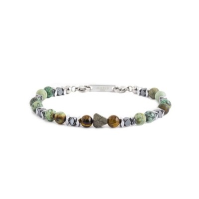 Bracciale in acciaio e sfere di pietra 13BR111 [7fbff3fa]