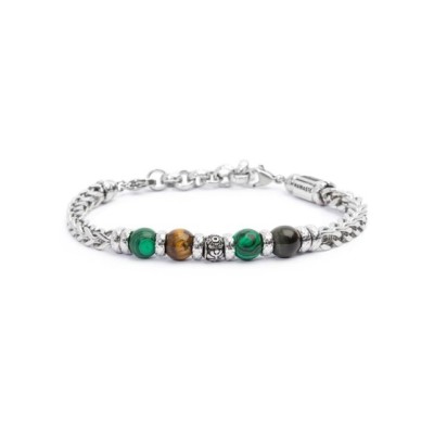 Bracciale catena fishbone con sfere malachite e occhio di tigre 13BR124 [e36cba3e]