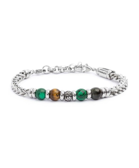 Bracciale catena fishbone con sfere malachite e occhio di tigre 13BR124 [e36cba3e]